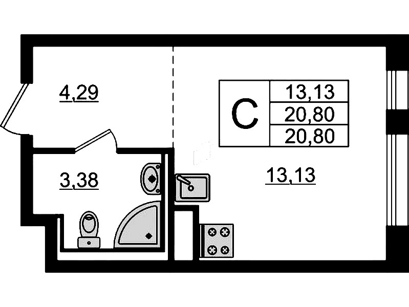 Квартира студия 20.8 м², 9/12 эт., ЖК «Новые Лаврики»